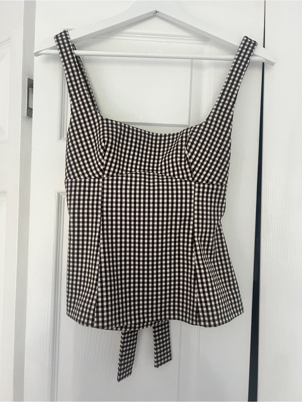 Zara Gingham Square Neck Tank Top in Black & White